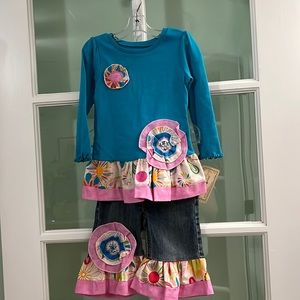 New Redesigned Girl’s Size 18 Months T-shirt and Upcycled Denim Jeans